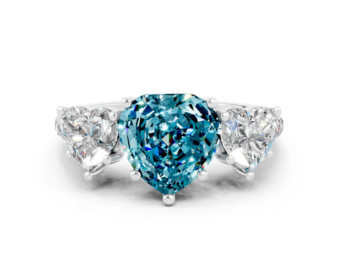White gold Three-Stone Heart Cut Blue Topaz Ring with Pavé Band and Prong Setting_12