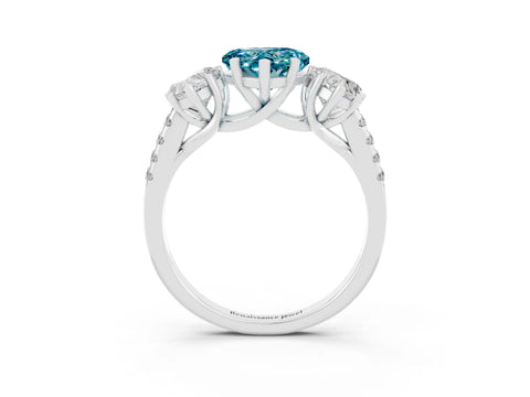 White gold Three-Stone Heart Cut Blue Topaz Ring with Pavé Band and Prong Setting_15