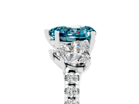 White gold Three-Stone Heart Cut Blue Topaz Ring with Pavé Band and Prong Setting_17