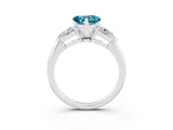 White gold Three-Stone Heart Cut Blue Topaz Ring with Pear Side Stones and Four-Prong Setting_3