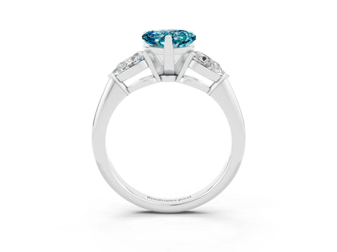 White gold Three-Stone Heart Cut Blue Topaz Ring with Pear Side Stones and Four-Prong Setting_3