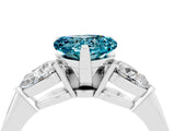 White gold Three-Stone Heart Cut Blue Topaz Ring with Pear Side Stones and Four-Prong Setting_4