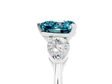 White gold Three-Stone Heart Cut Blue Topaz Ring with Pear Side Stones and Four-Prong Setting_5