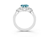 White gold Three-Stone Heart Cut Blue Topaz Ring with Pear  Side Stones in Four-Prong Setting_15
