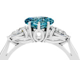 White gold Three-Stone Heart Cut Blue Topaz Ring with Pear  Side Stones in Four-Prong Setting_16