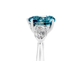 White gold Three-Stone Heart Cut Blue Topaz Ring with Pear  Side Stones in Four-Prong Setting_17