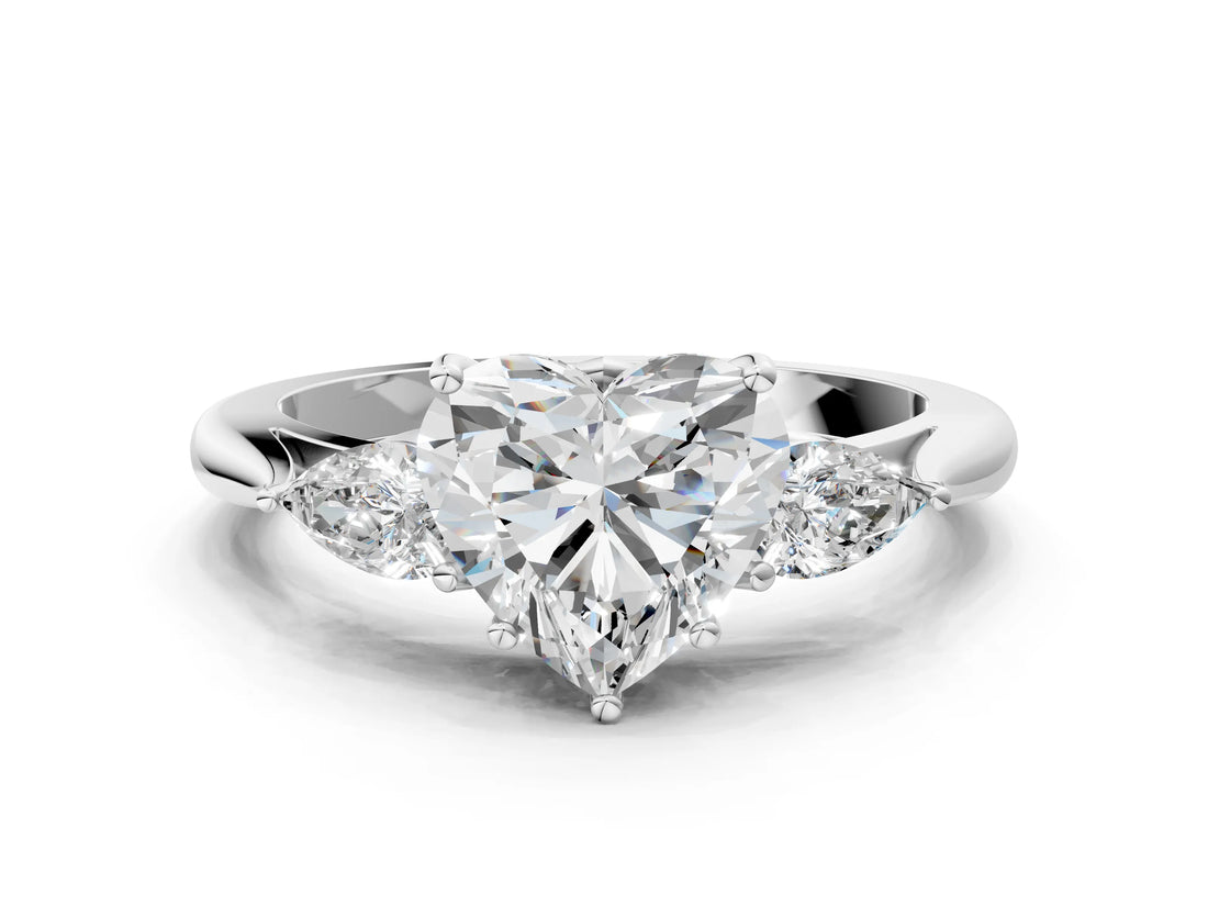 White gold Three-Stone Heart Cut Brilliant Diamond Solitaire Ring with Tapered Band and Four-Prong Setting_13