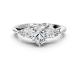White gold Three-Stone Heart Cut Brilliant Diamond Solitaire Ring with Tapered Band and Four-Prong Setting_13