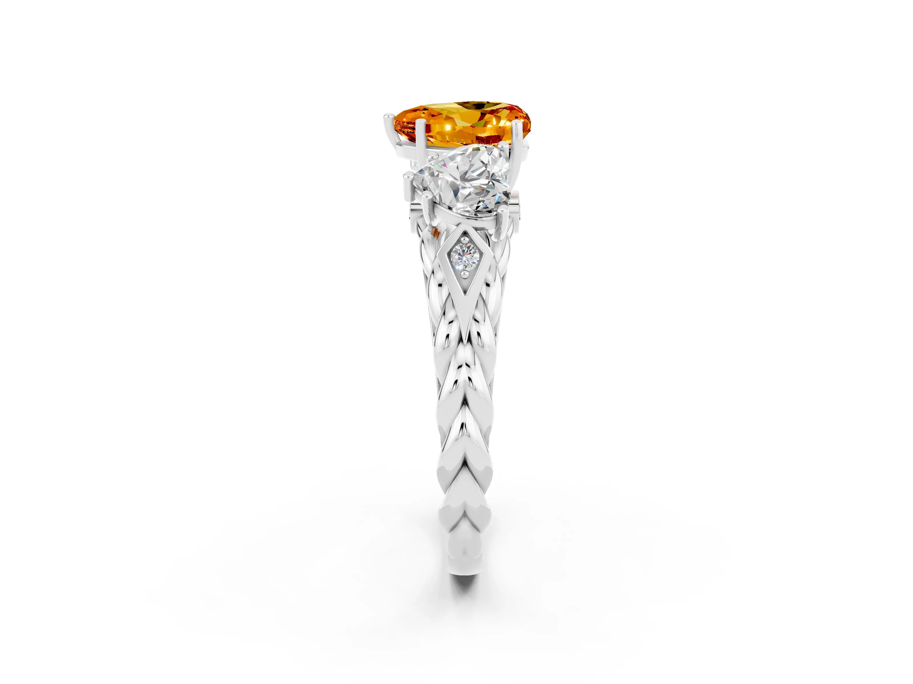 White gold Three-Stone Heart Cut Citrine Braided Band Ring with Four-Prong Setting_47