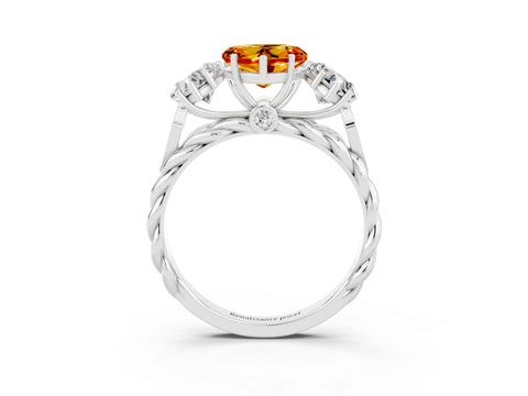 White gold Three-Stone Heart Cut Citrine Braided Band Ring with Four-Prong Setting_48