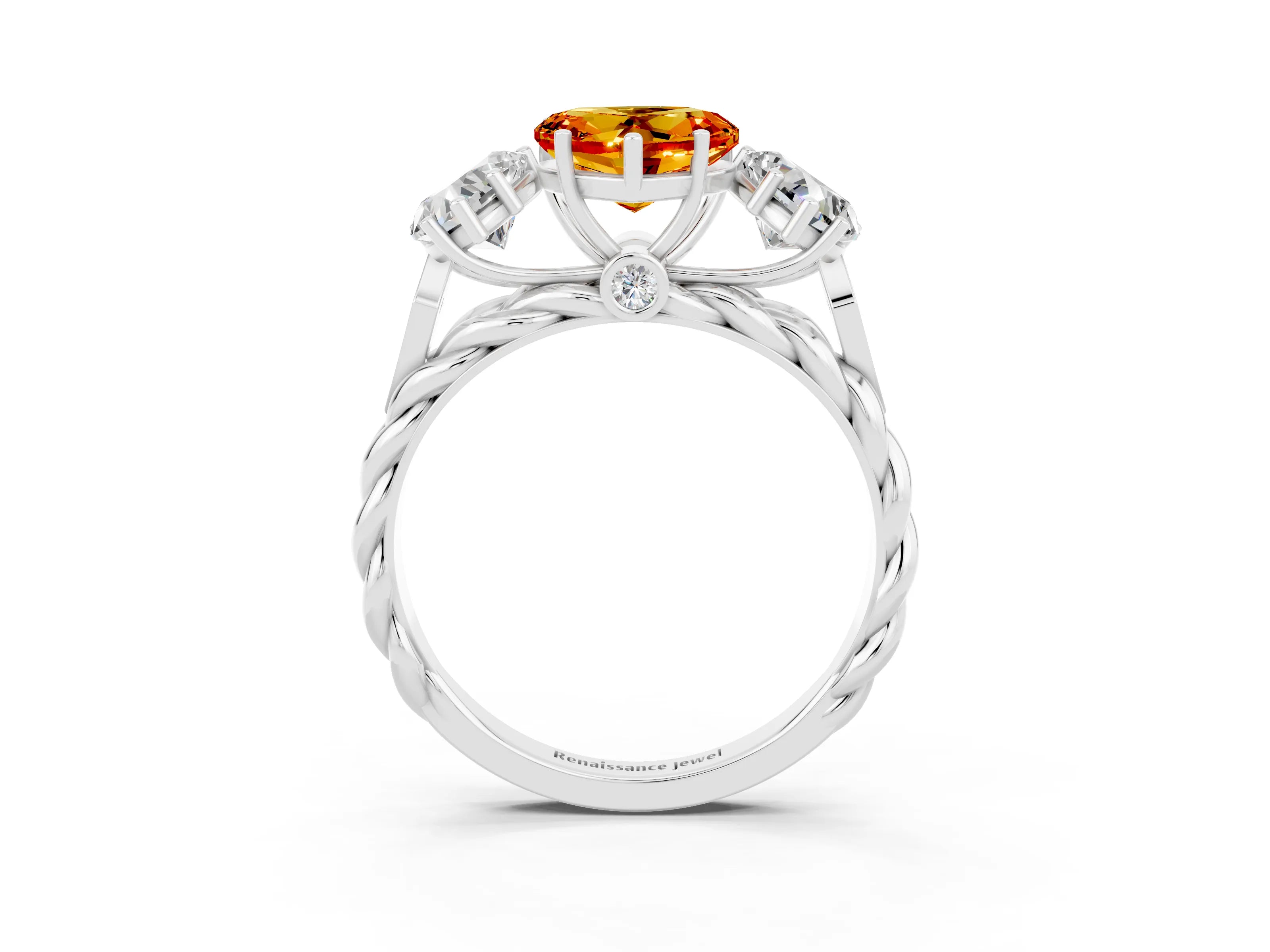 White gold Three-Stone Heart Cut Citrine Braided Band Ring with Four-Prong Setting_51