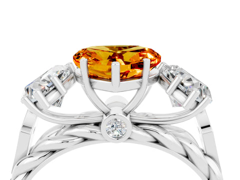 White gold Three-Stone Heart Cut Citrine Braided Band Ring with Four-Prong Setting_52