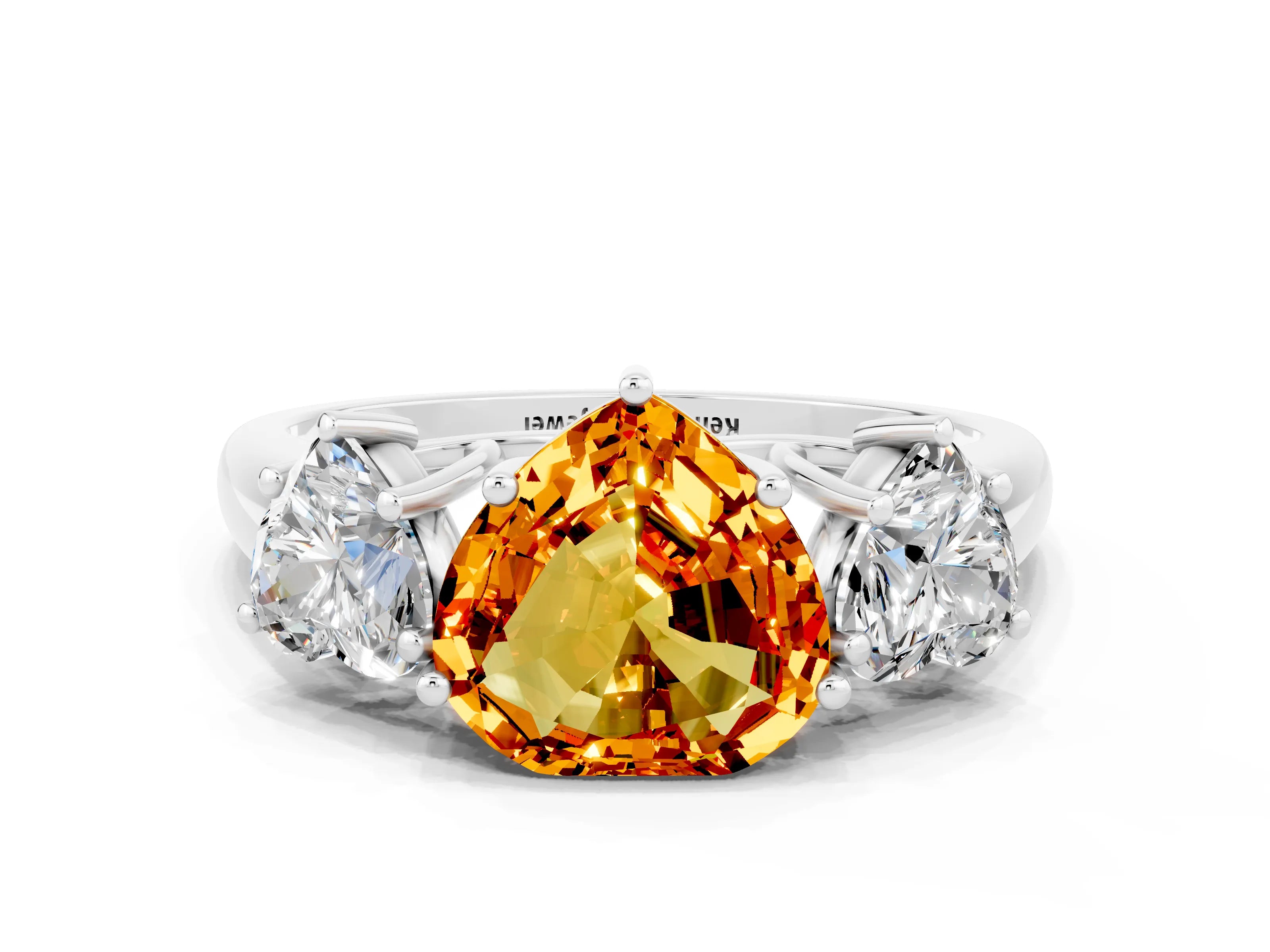 White gold Three-Stone Heart Cut Citrine Engagement Ring with Prong Setting