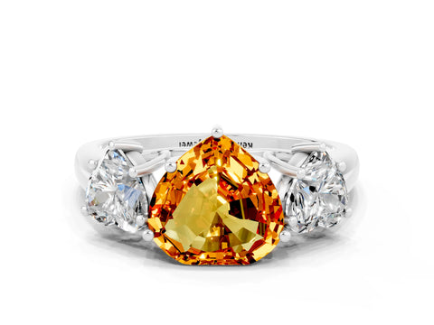 White gold Three-Stone Heart Cut Citrine Engagement Ring with Prong Setting