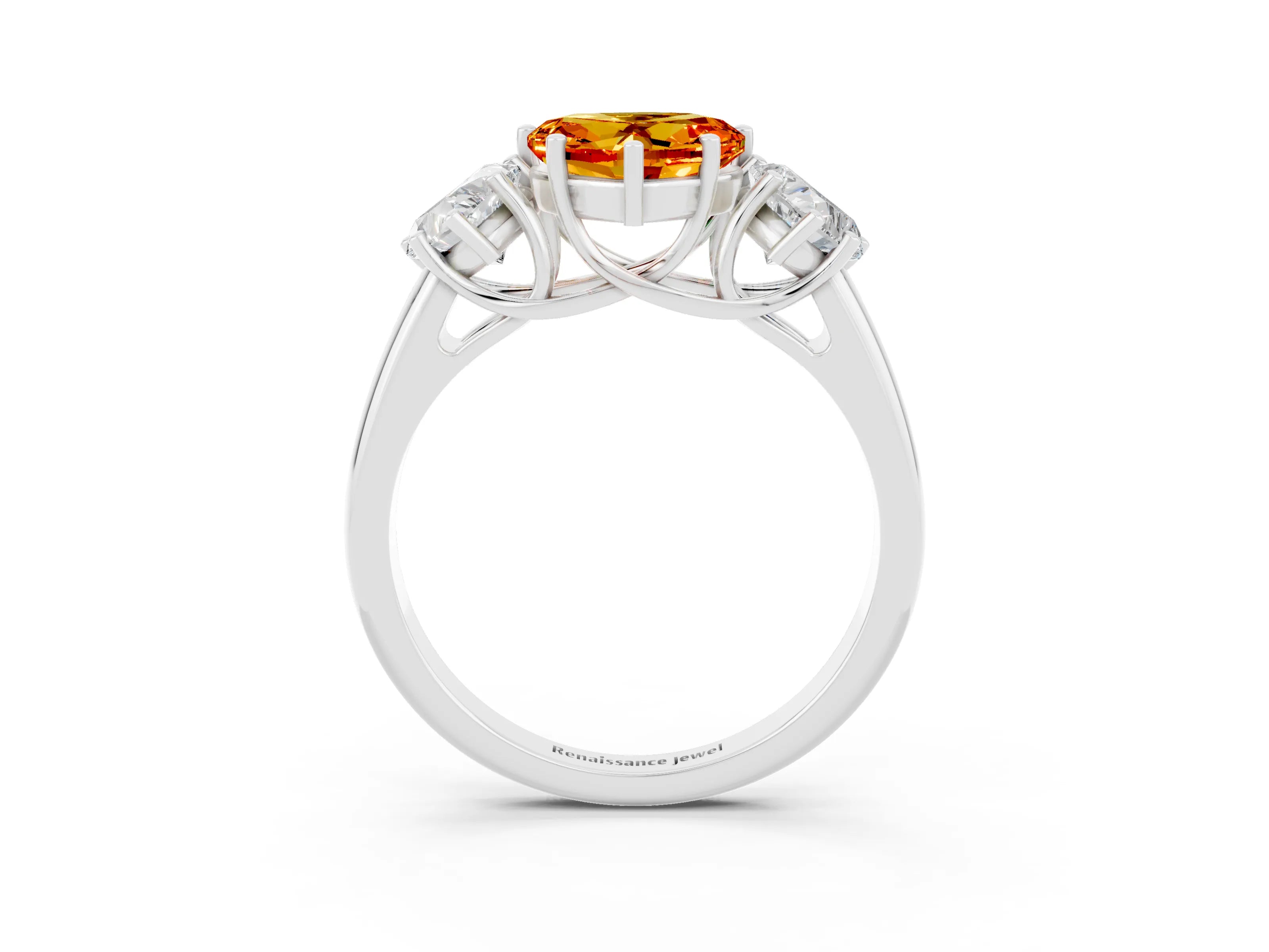 White gold Three-Stone Heart Cut Citrine Engagement Ring with Prong Setting_3