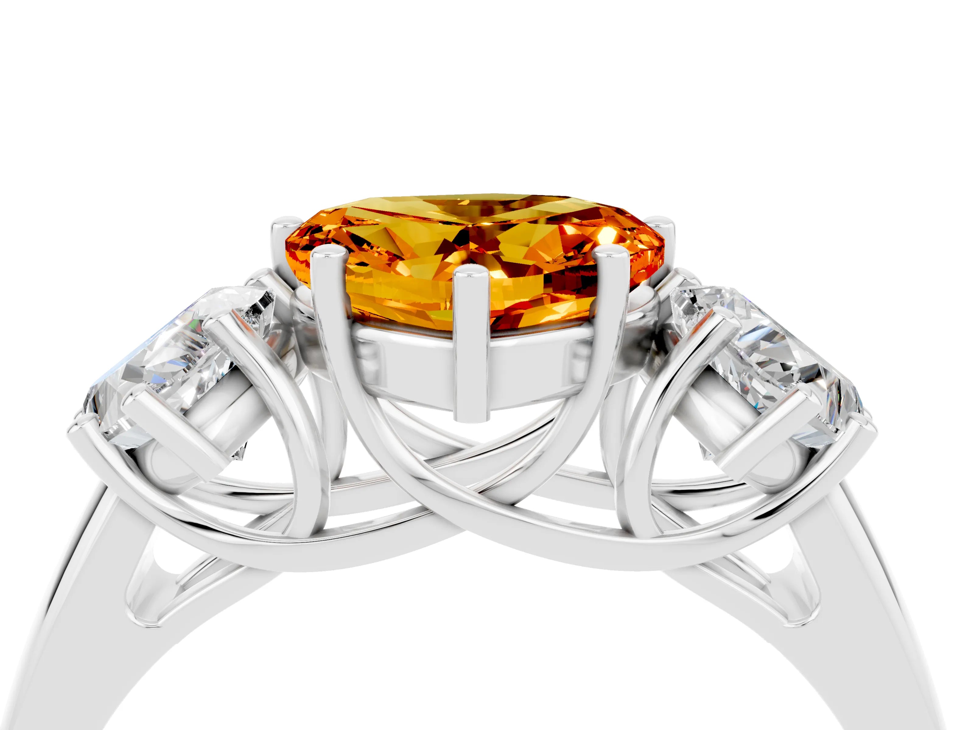 White gold Three-Stone Heart Cut Citrine Engagement Ring with Prong Setting_4