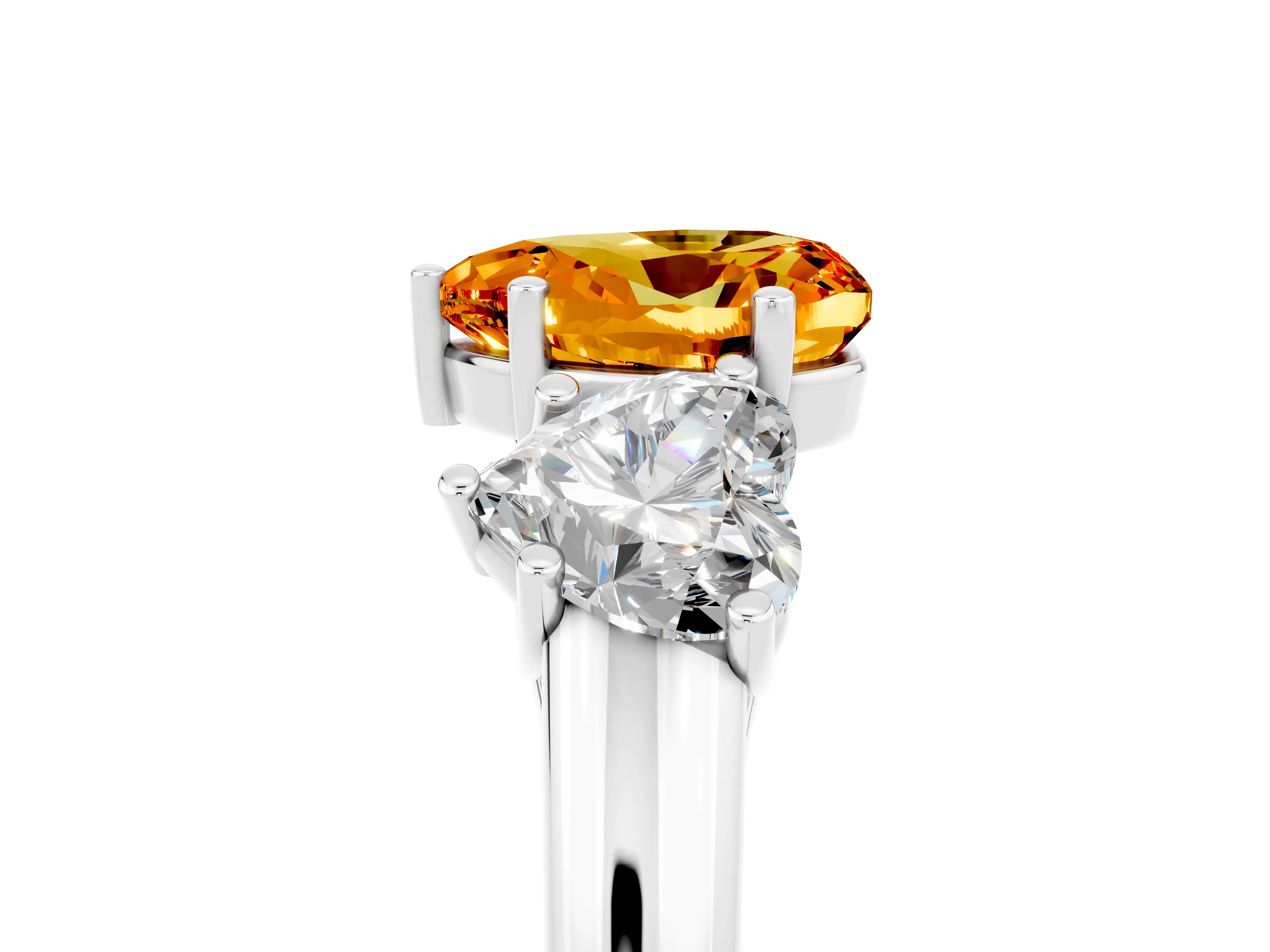White gold Three-Stone Heart Cut Citrine Engagement Ring with Prong Setting_5