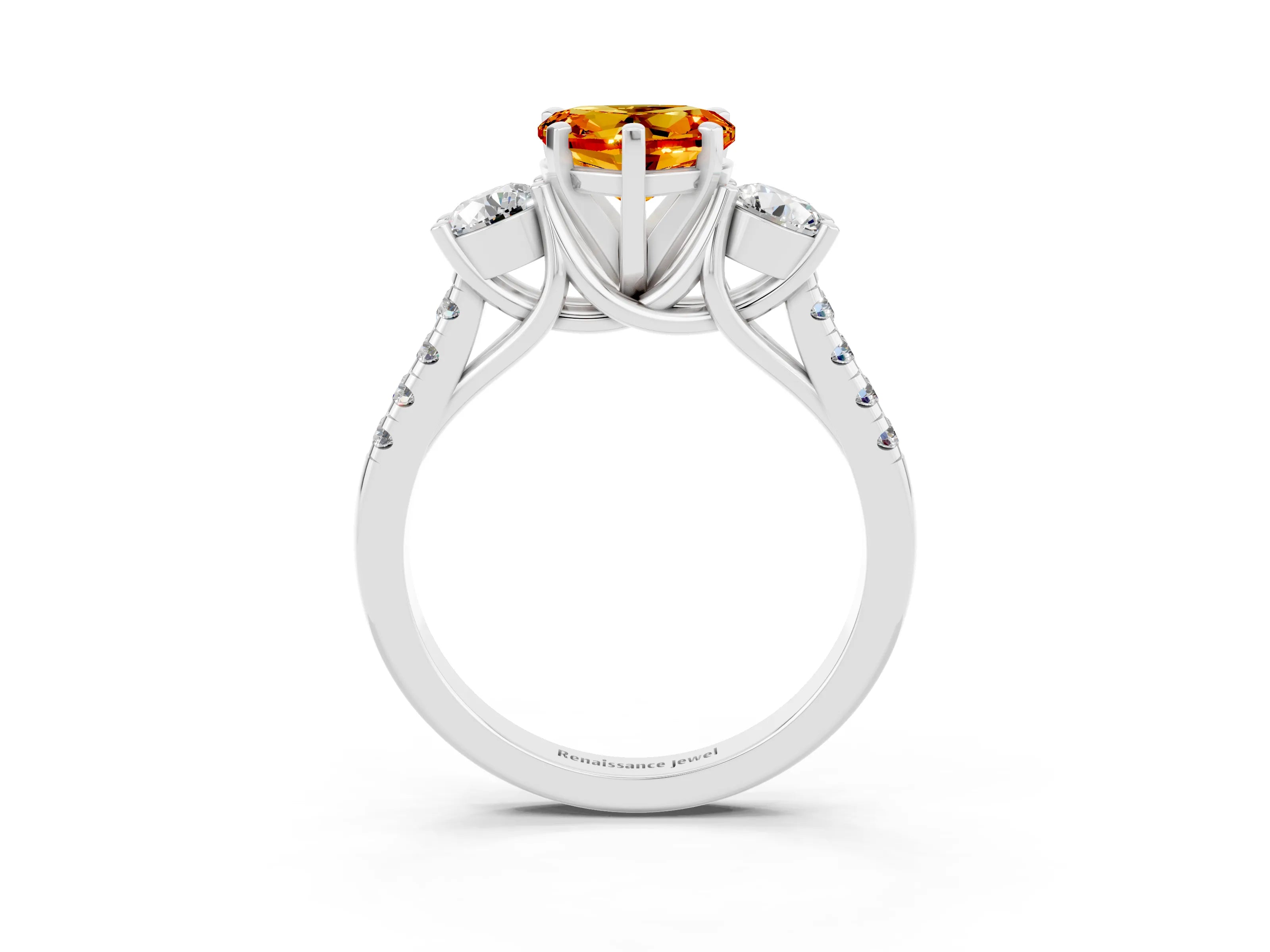 White gold Three-Stone Heart Cut Citrine Pavé Band with Four-Prong Setting_3