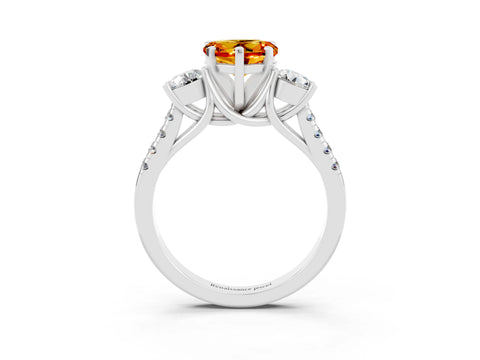 White gold Three-Stone Heart Cut Citrine Pavé Band with Four-Prong Setting_3