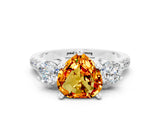 White gold Three-Stone Heart Cut Citrine Pavé Band with Four-Prong Setting