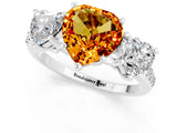 White gold Three-Stone Heart Cut Citrine Ring with Pavé Band and Prong Setting_13
