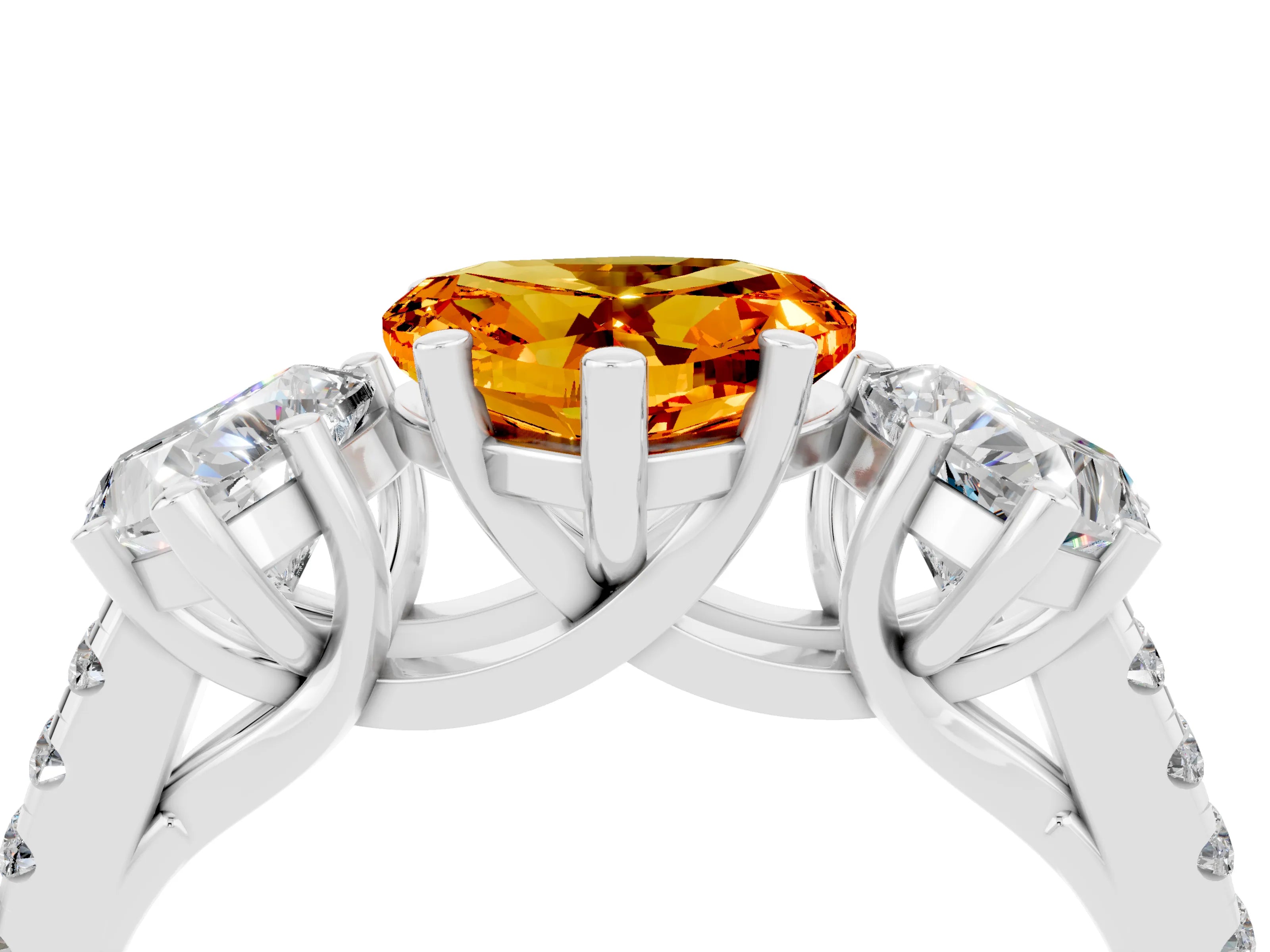 White gold Three-Stone Heart Cut Citrine Ring with Pavé Band and Prong Setting_16