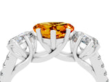 White gold Three-Stone Heart Cut Citrine Ring with Pavé Band and Prong Setting_16