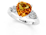 White gold Three-Stone Heart Cut Citrine Ring with Pear Side Stones and Four-Prong Setting_1