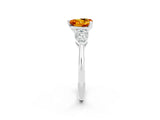 White gold Three-Stone Heart Cut Citrine Ring with Pear Side Stones and Four-Prong Setting_2