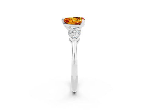 White gold Three-Stone Heart Cut Citrine Ring with Pear Side Stones and Four-Prong Setting_2