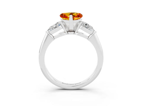 White gold Three-Stone Heart Cut Citrine Ring with Pear Side Stones and Four-Prong Setting_3