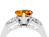 White gold Three-Stone Heart Cut Citrine Ring with Pear Side Stones and Four-Prong Setting_4