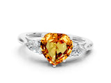 White gold Three-Stone Heart Cut Citrine Ring with Pear  Side Stones in Four-Prong Setting_12