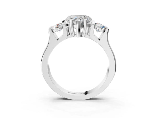 White gold Three-Stone Heart Cut Classic Band Prong Setting Ring
