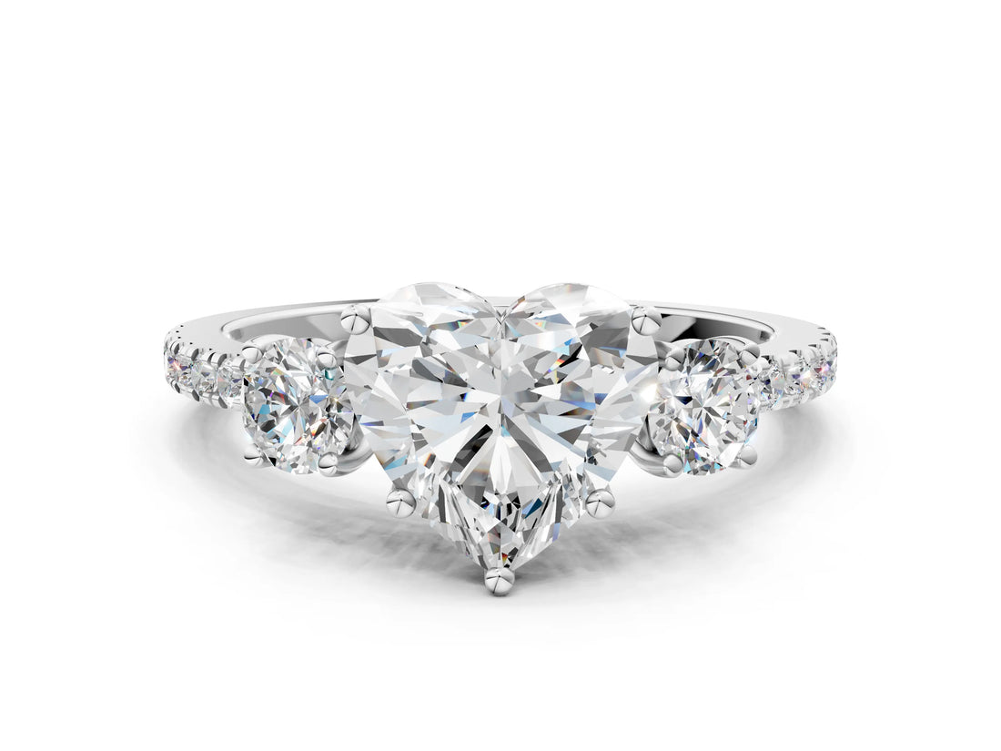 White gold Three-Stone Heart Cut Cut Diamond Pavé Band with Prong Setting_39