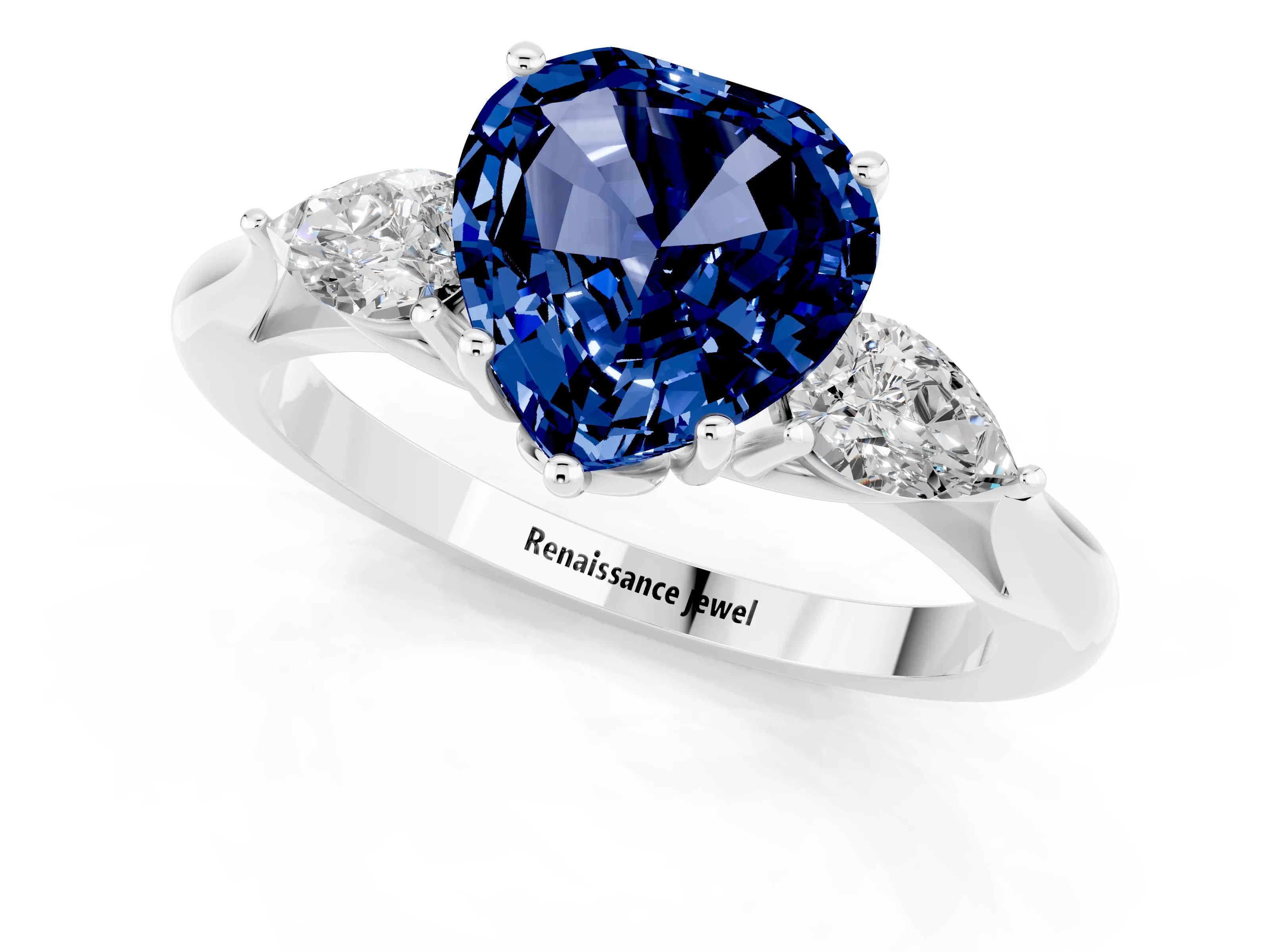 White gold Three-Stone Heart Cut Cut Diamond Ring with Pear Side Stones in Four-Prong Setting_1