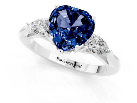 White gold Three-Stone Heart Cut Cut Diamond Ring with Pear Side Stones in Four-Prong Setting_1