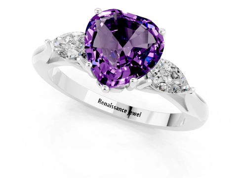 White gold Three-Stone Heart Cut Cut Diamond Ring with Pear Side Stones in Four-Prong Setting_1