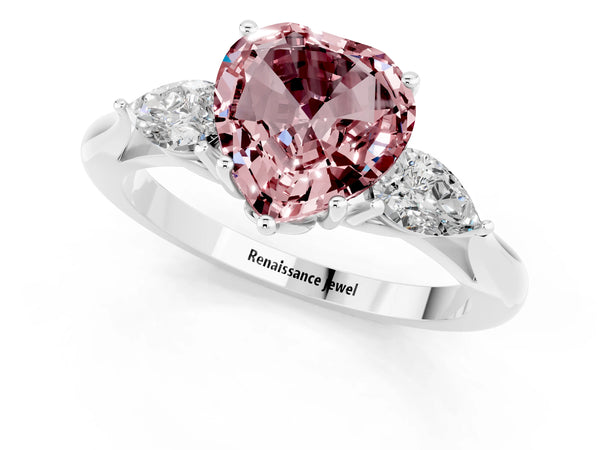 White gold Three-Stone Heart Cut Cut Diamond Ring with Pear Side Stones in Four-Prong Setting