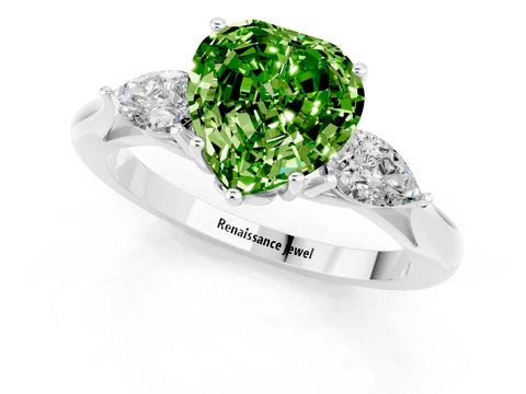 White gold Three-Stone Heart Cut Cut Diamond Ring with Pear Side Stones in Four-Prong Setting_1