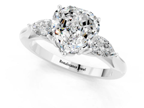 White gold Three-Stone Heart Cut Cut Diamond Ring with Pear Side Stones in Four-Prong Setting_1
