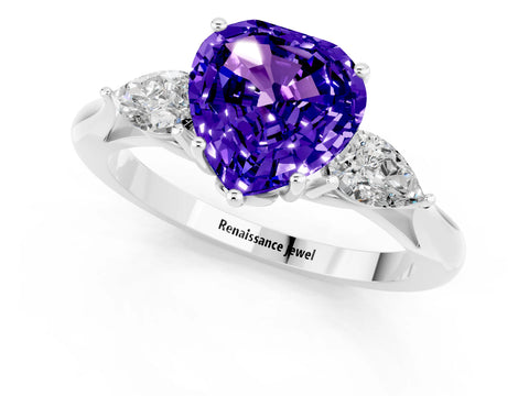 White gold Three-Stone Heart Cut Cut Diamond Ring with Pear Side Stones in Four-Prong Setting_1