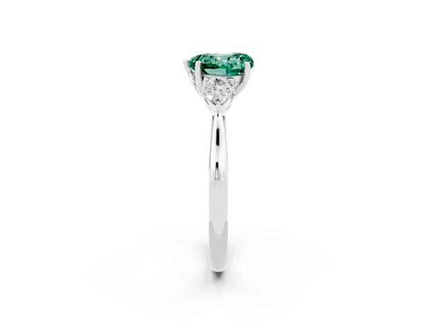 White gold Three-Stone Heart Cut Cut Diamond Ring with Pear Side Stones in Four-Prong Setting_2