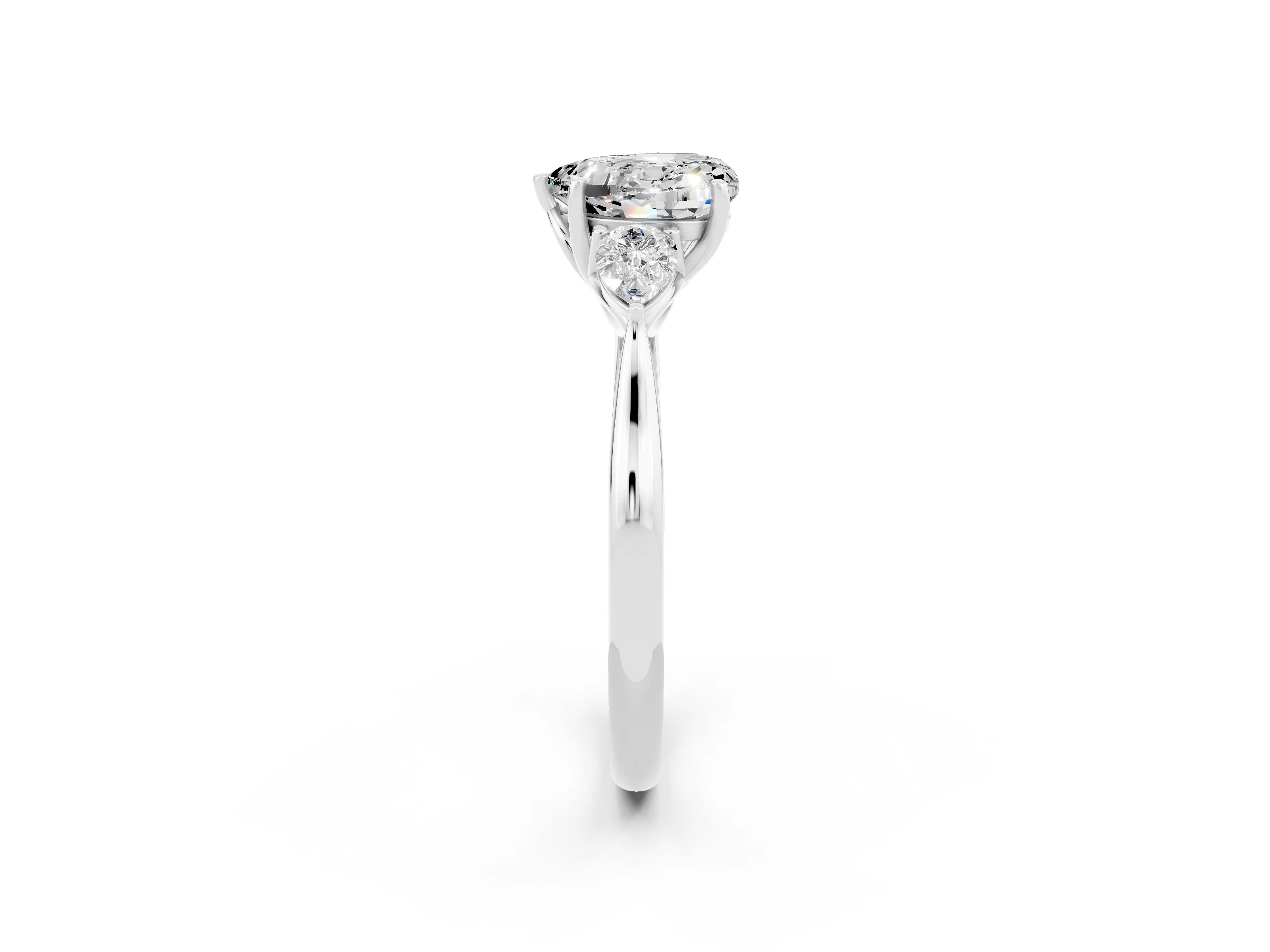White gold Three-Stone Heart Cut Cut Diamond Ring with Pear Side Stones in Four-Prong Setting_2