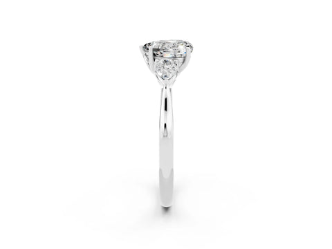 White gold Three-Stone Heart Cut Cut Diamond Ring with Pear Side Stones in Four-Prong Setting_2