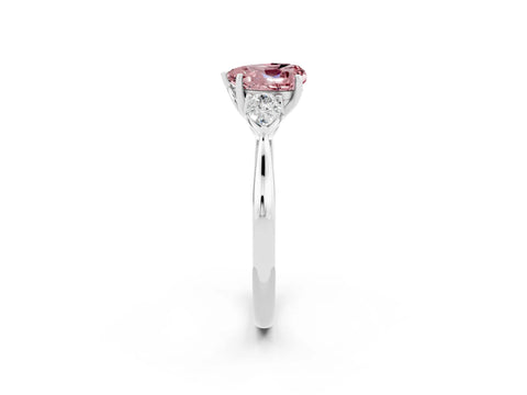 White gold Three-Stone Heart Cut Cut Diamond Ring with Pear Side Stones in Four-Prong Setting_2