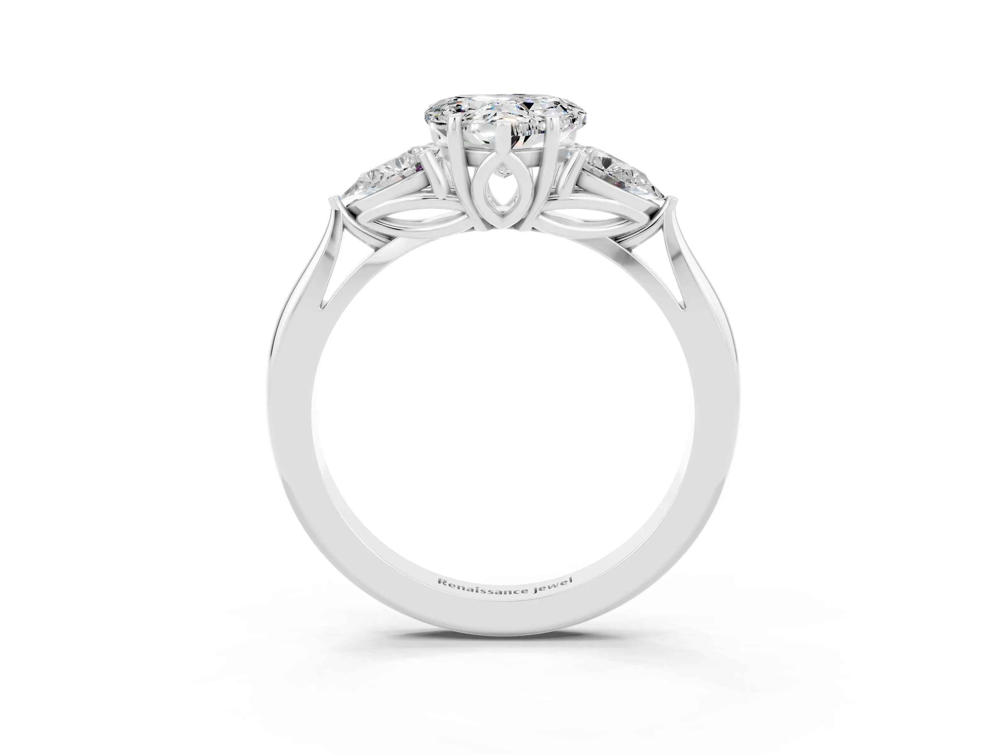 White gold Three-Stone Heart Cut Cut Diamond Ring with Pear Side Stones in Four-Prong Setting_3