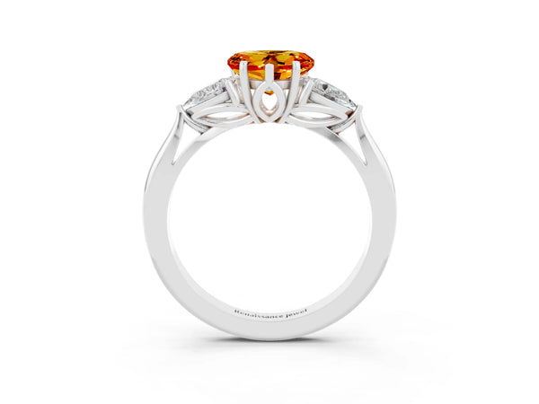 Platinum Three-Stone Heart Cut Citrine Ring with Pear  Side Stones in Four-Prong Setting