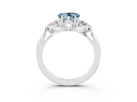 White gold Three-Stone Heart Cut Cut Diamond Ring with Pear Side Stones in Four-Prong Setting_3