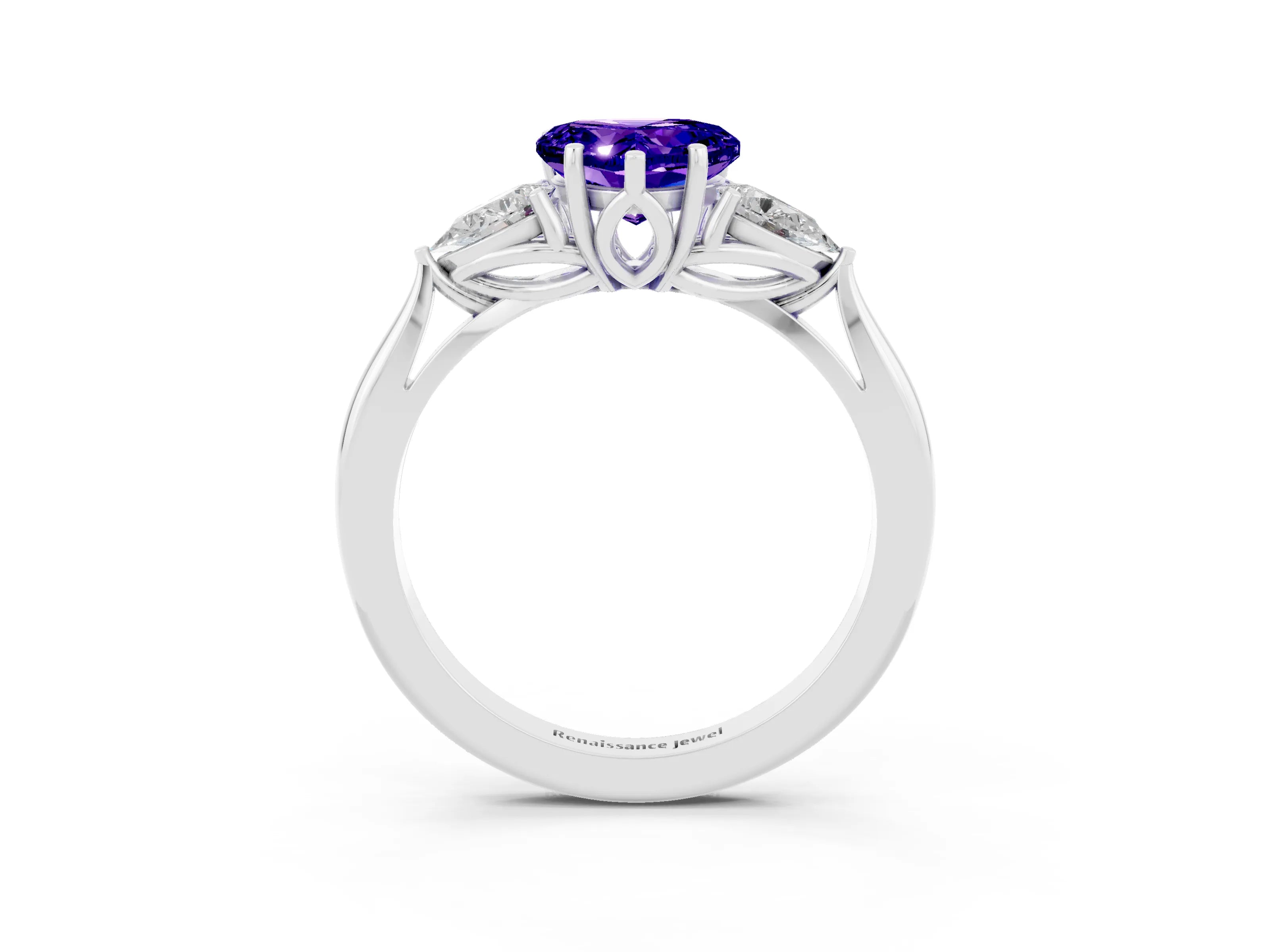 White gold Three-Stone Heart Cut Cut Diamond Ring with Pear Side Stones in Four-Prong Setting_3
